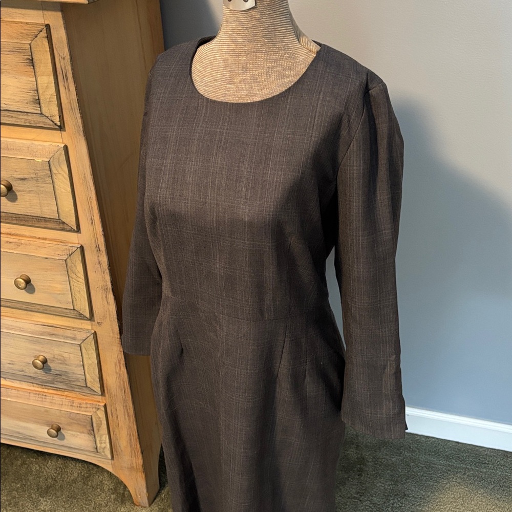 Pendleton Charcoal Houndstooth Plaid 100% Virgin Wool 3/4 sleeve Dress